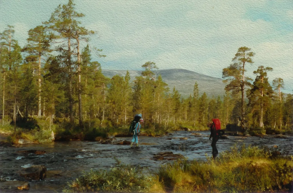Rivercrossing in Saariselkä, Finnish Lapland