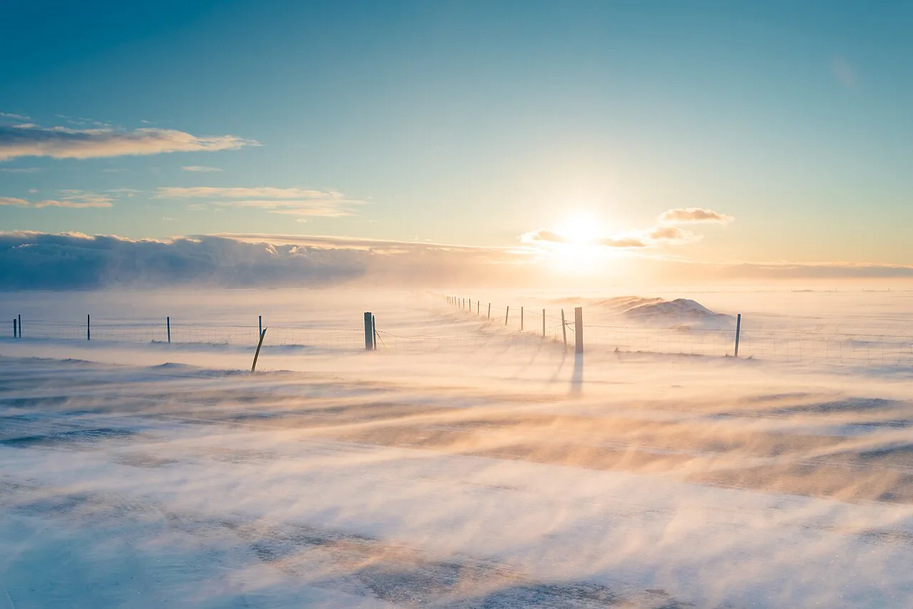 Blowing snow at sunset - Iceland