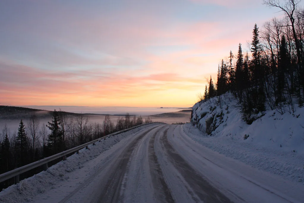 Icy road in Sweden, Swedish Lapland