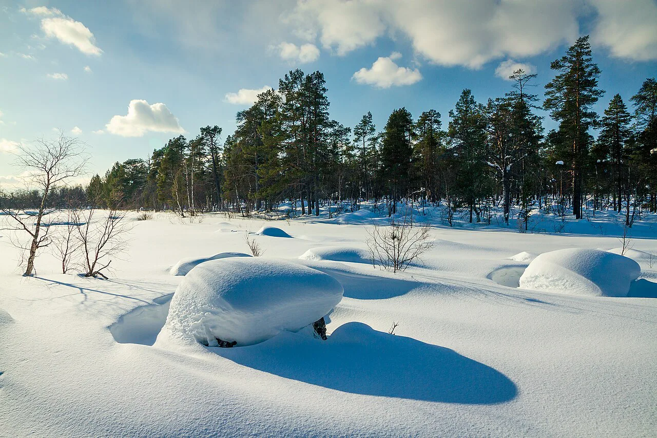 Winter at Jäniskoski in Inari, Lapland, Finland, March