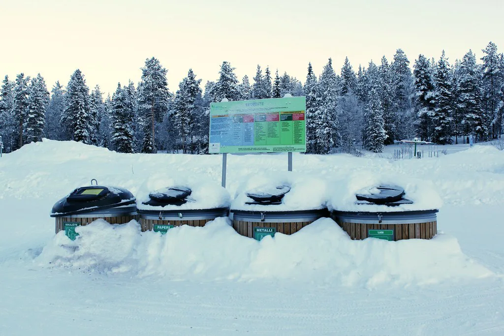 Recycling station at Levi
