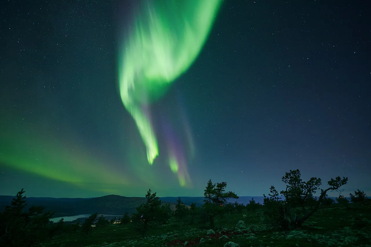 Green aurora curtain over Levi, Kittilä, Lapland, Finland, September