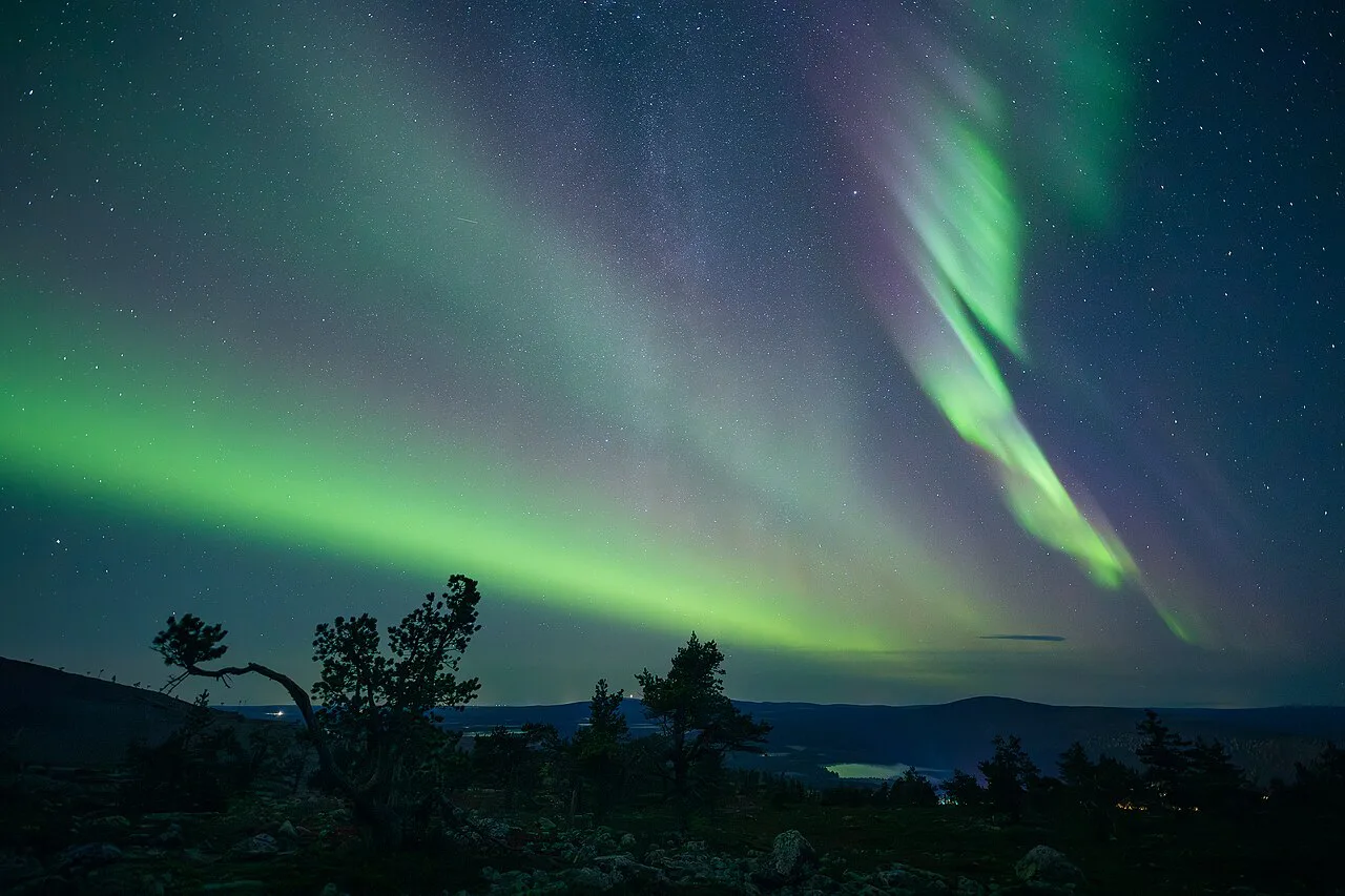 Aurora curtain and bands over Levi, Kittilä, Lapland, Finland, September