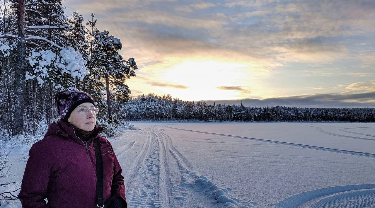 On the shore of a frozen lake, Europe