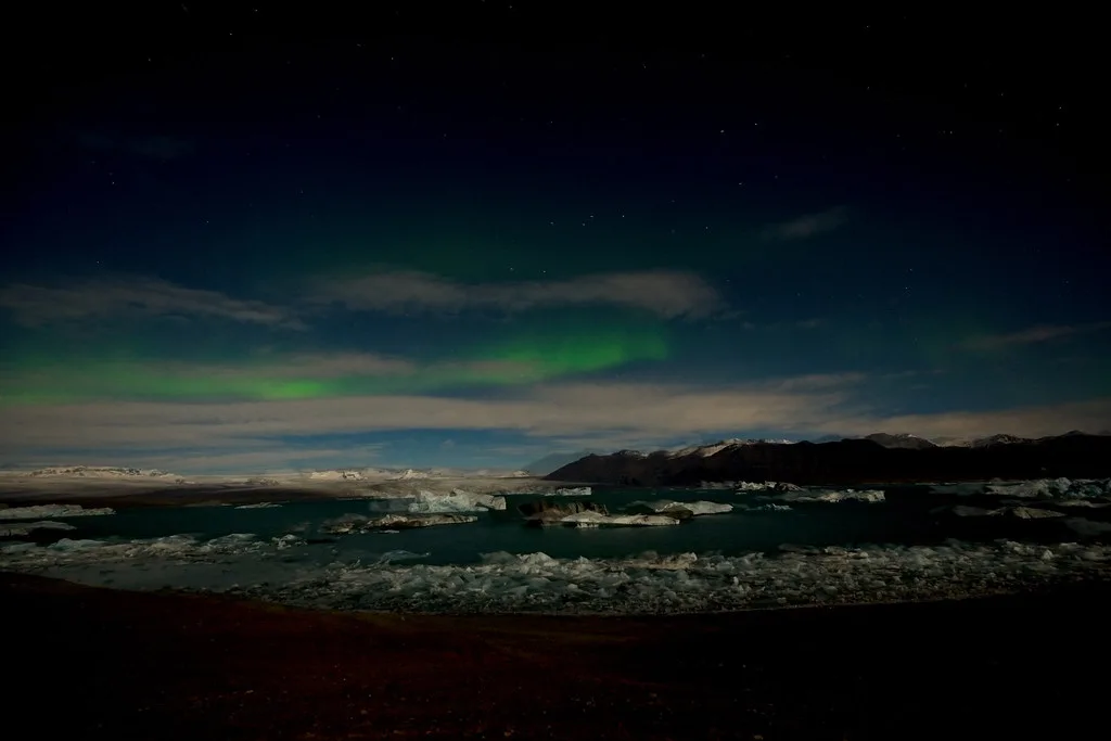Northern lights over Jokulsarlon lagoon